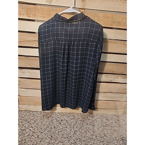 J Crew Shirt Women's L Navy Green Poly Check Long Sleeve Button Up - Picture 4 of 7